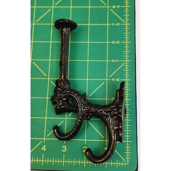 Vintage Black Cast Iron Wall-Mounted Decorative Hook With Ornate Design - Picture 3 of 4